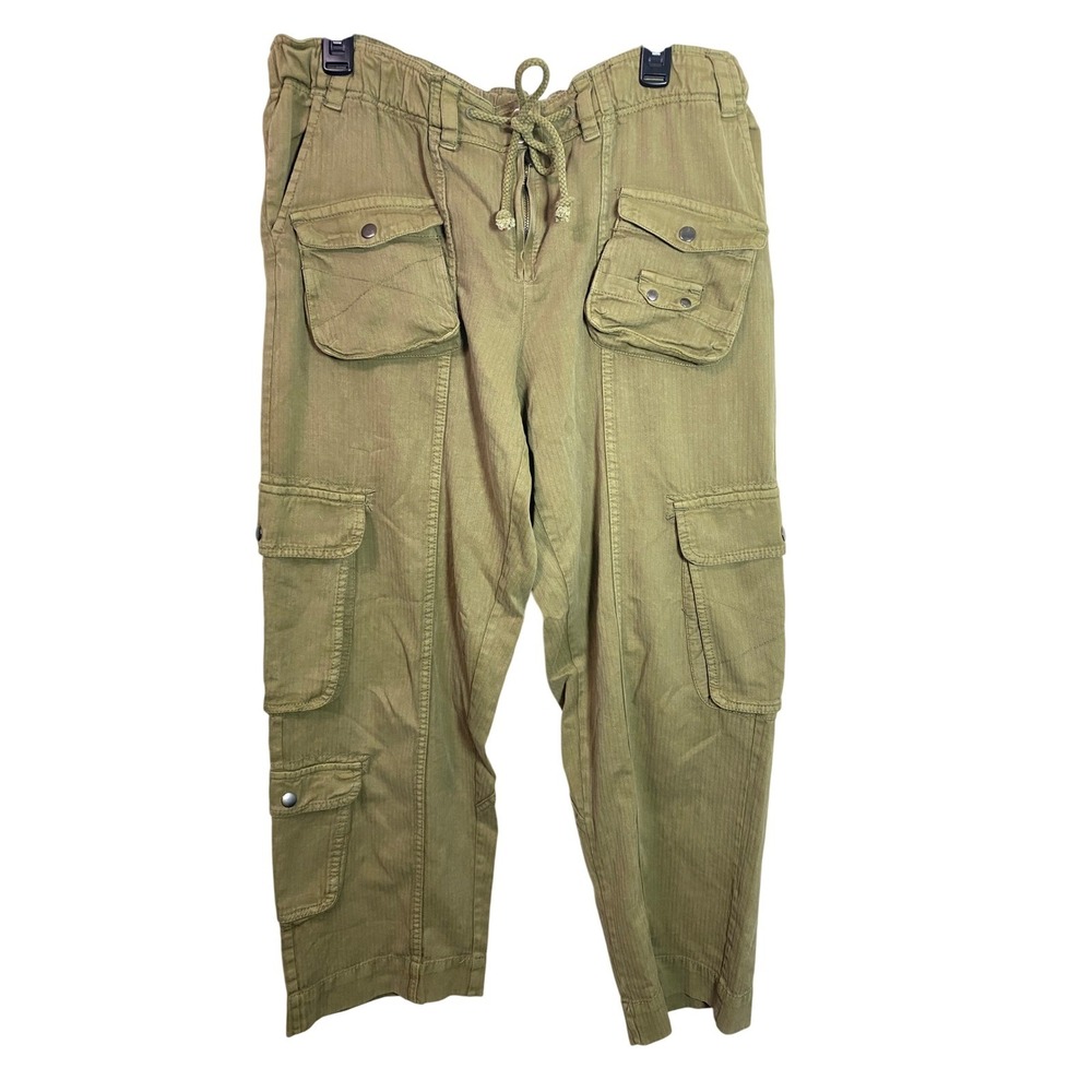 Free People Tahiti Cargo Utility Pants Olive Green Size Large Relaxed Fit - Picture 2 of 6